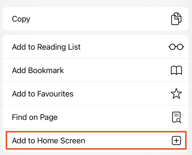 Select Add to Home Screen